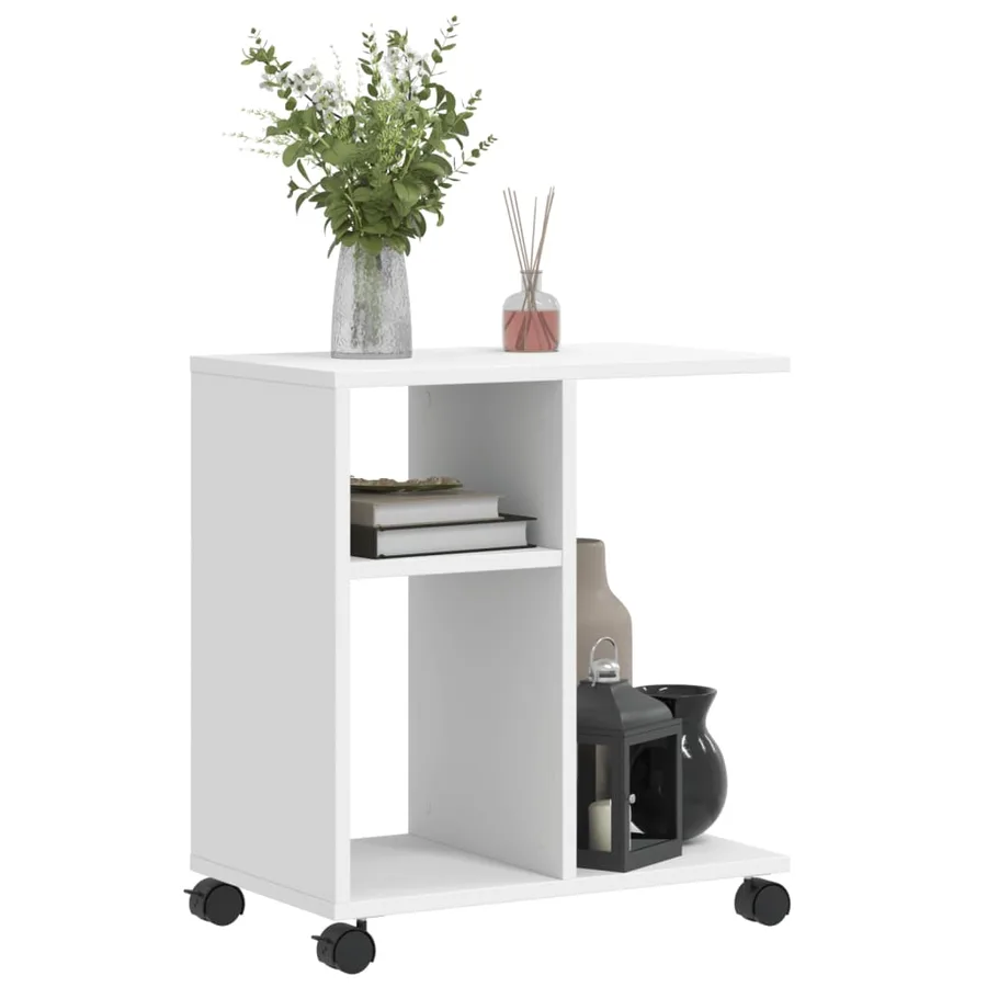 Table d'appoint avec roues blanc 50x30x55 cm bois d'ingénierie - 4