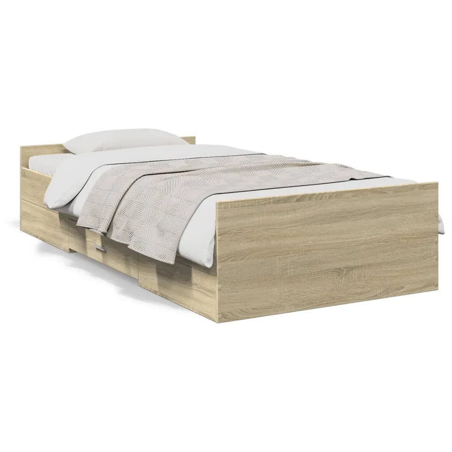 Cadre de lit avec tiroirs sans matelas chêne sonoma 90x190 cm - 2