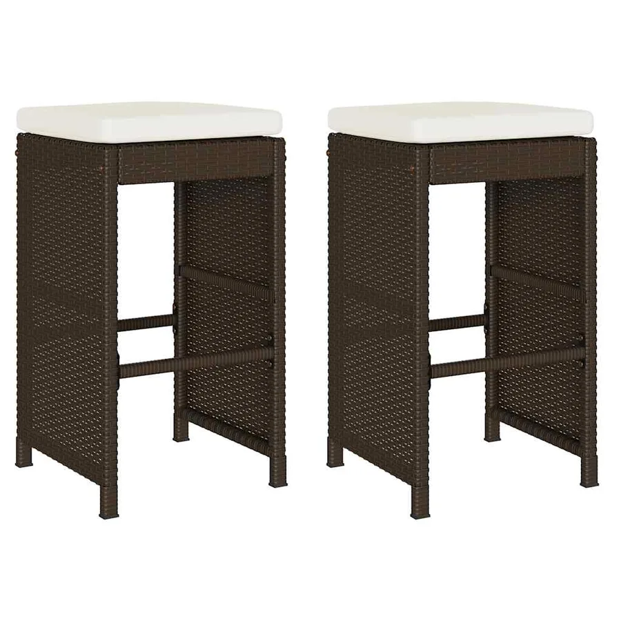Tabourets de bar jardin coussins lot de 2 marron résine tressée - 2