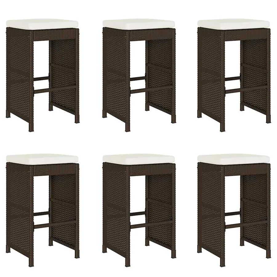 Tabourets de bar jardin coussins lot de 6 marron résine tressée - 2