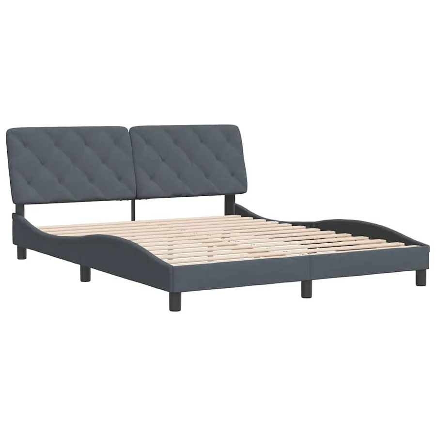 Cadre de lit sans matelas gris foncé 160x200 cm velours - 3
