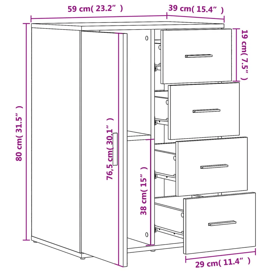 Buffet chêne sonoma 59x39x80 cm bois d'ingénierie - 11