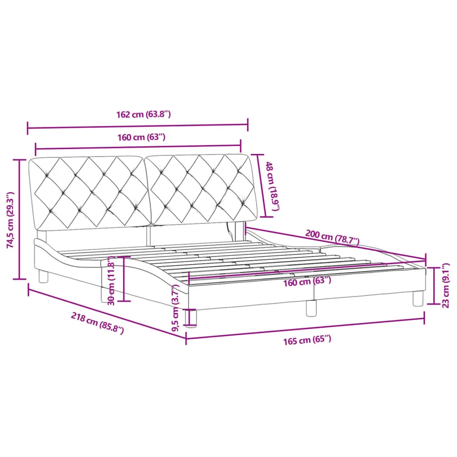 Cadre de lit avec LED sans matelas rose 160x200 cm velours - 15