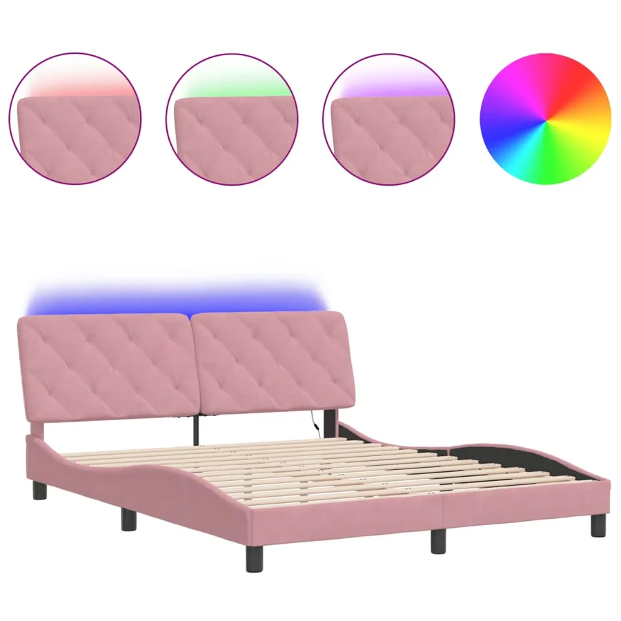 Cadre de lit avec LED sans matelas rose 160x200 cm velours - 2
