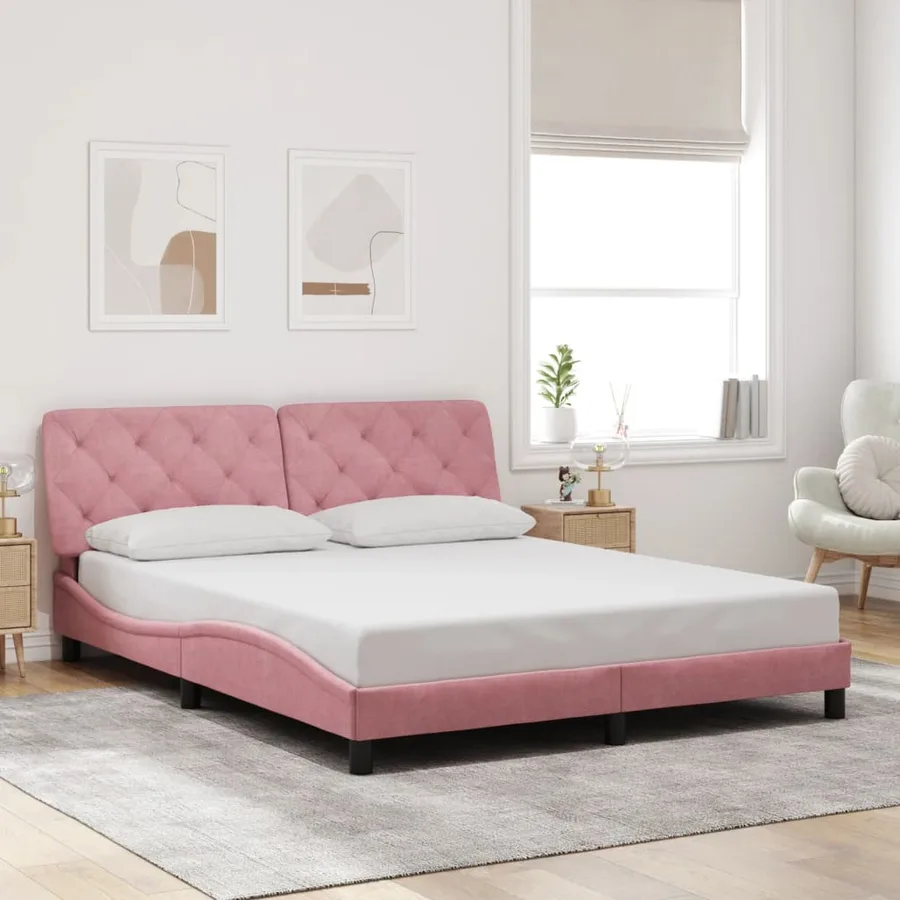 Cadre de lit avec LED sans matelas rose 160x200 cm velours - 4
