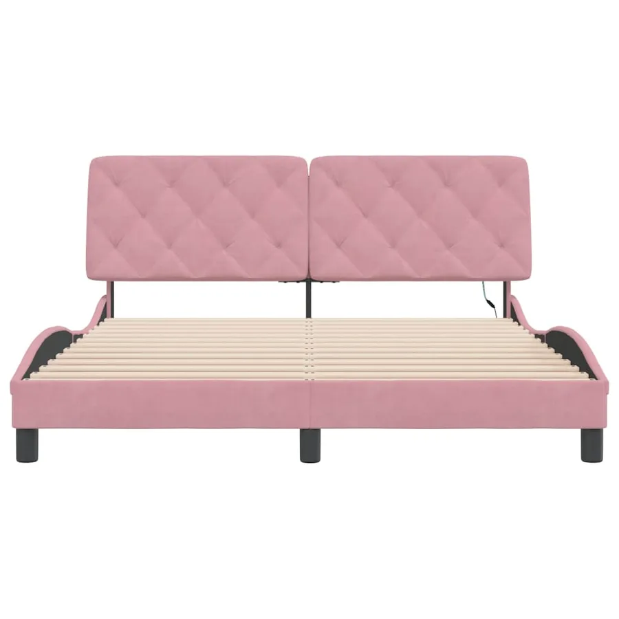 Cadre de lit avec LED sans matelas rose 160x200 cm velours - 6