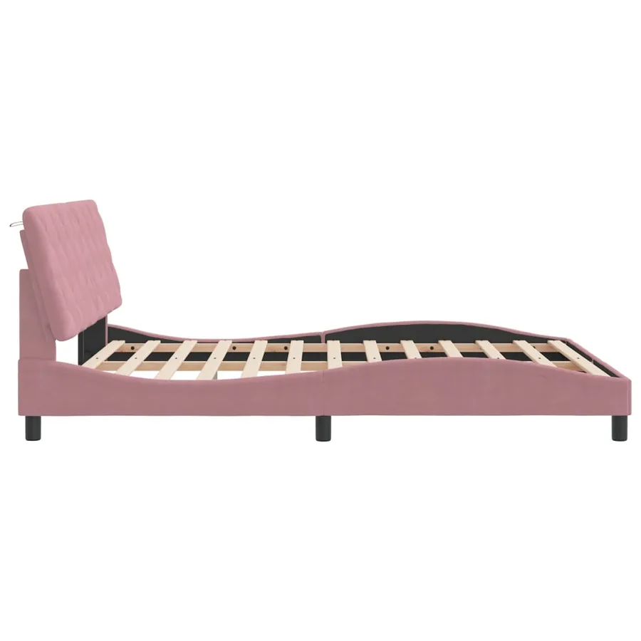 Cadre de lit avec LED sans matelas rose 160x200 cm velours - 7