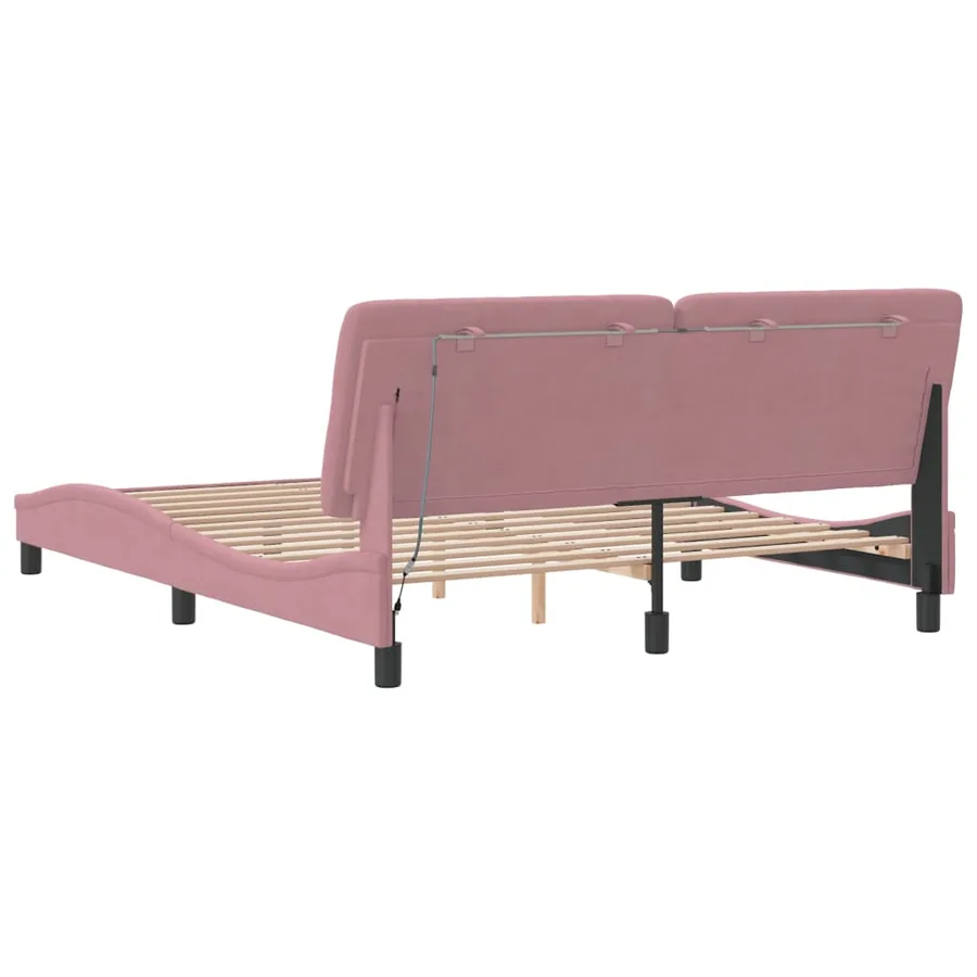 Cadre de lit avec LED sans matelas rose 160x200 cm velours - 8