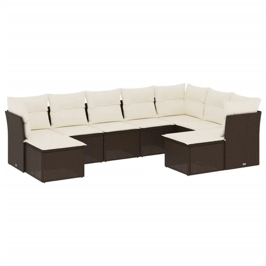 Salon de jardin avec coussins 9 pcs marron résine tressée - 2