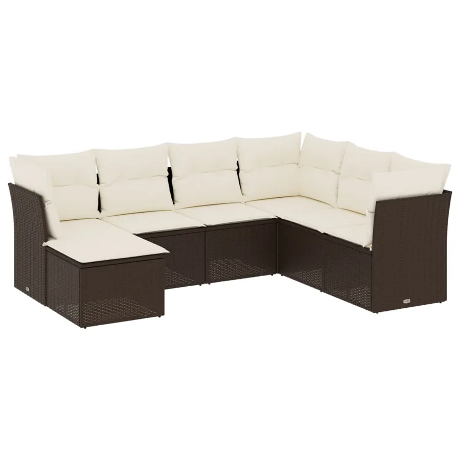 Salon de jardin avec coussins 7 pcs marron résine tressée - 2