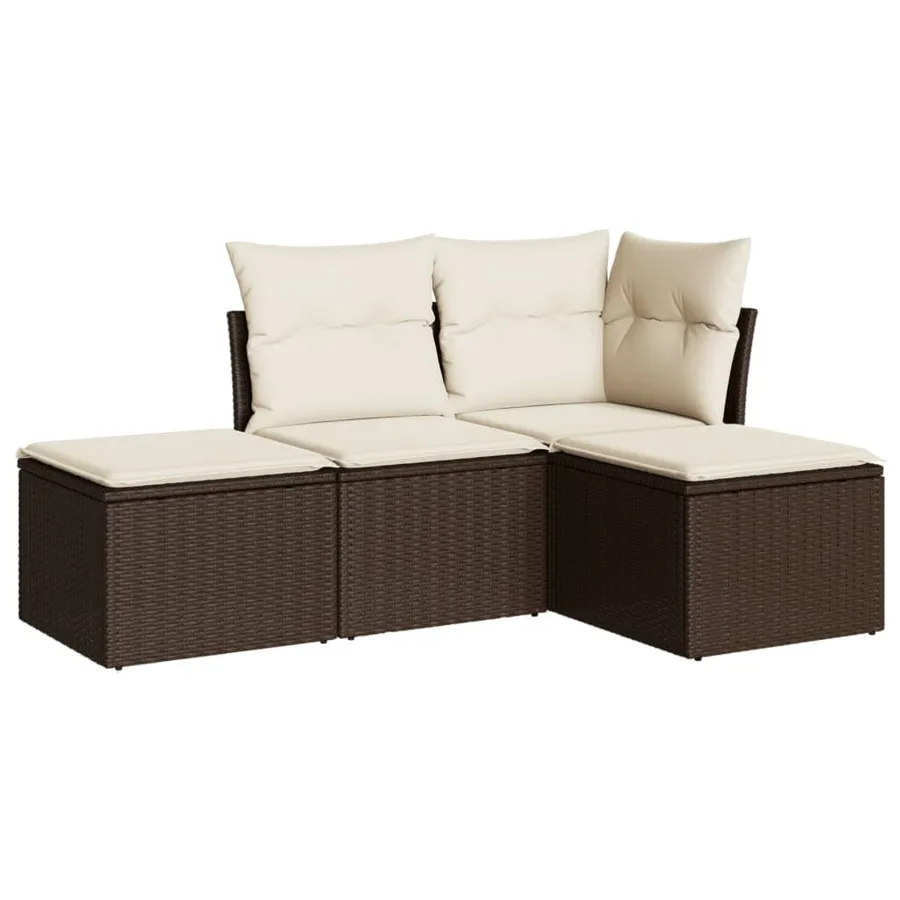 Salon de jardin 4 pcs avec coussins marron résine tressée - 2