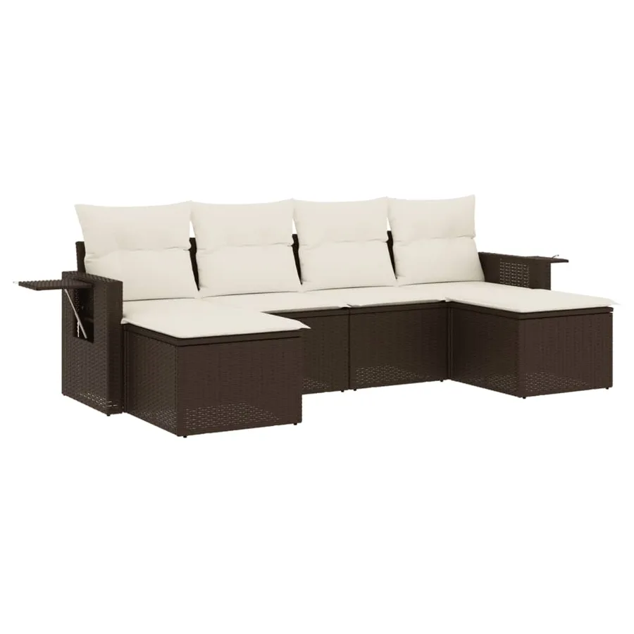Salon de jardin avec coussins 6 pcs marron résine tressée - 2