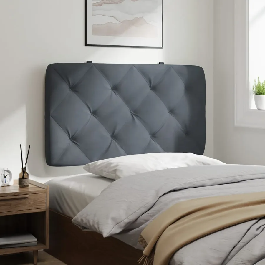 Coussin de tête de lit gris foncé 90 cm velours - 4