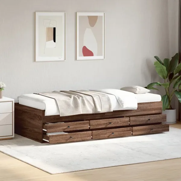 Lit de jour avec tiroirs sans matelas chêne marron 90x200 cm
