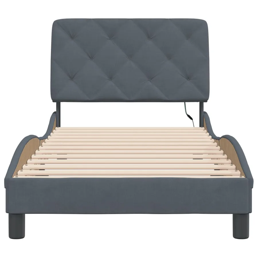 Cadre de lit avec LED sans matelas gris foncé 90x200 cm velours - 6