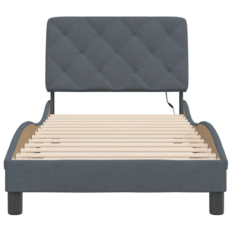 Cadre de lit avec LED sans matelas gris foncé 90x190 cm velours - 6