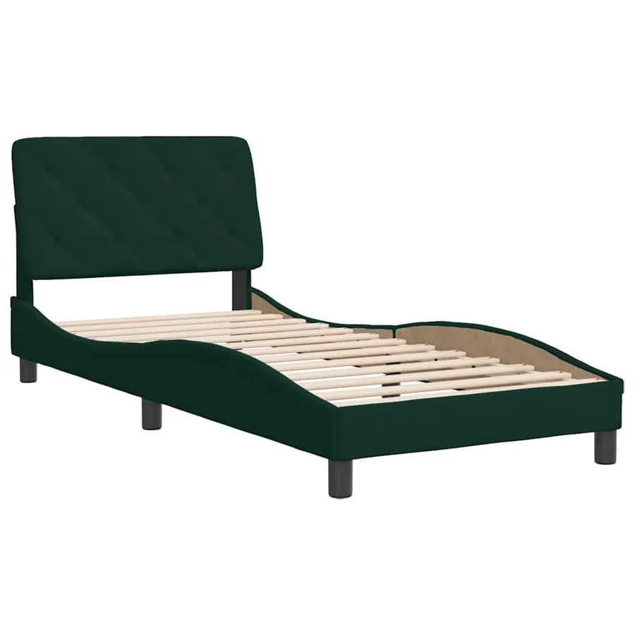 Cadre de lit sans matelas vert foncé 90x190 cm velours - 3
