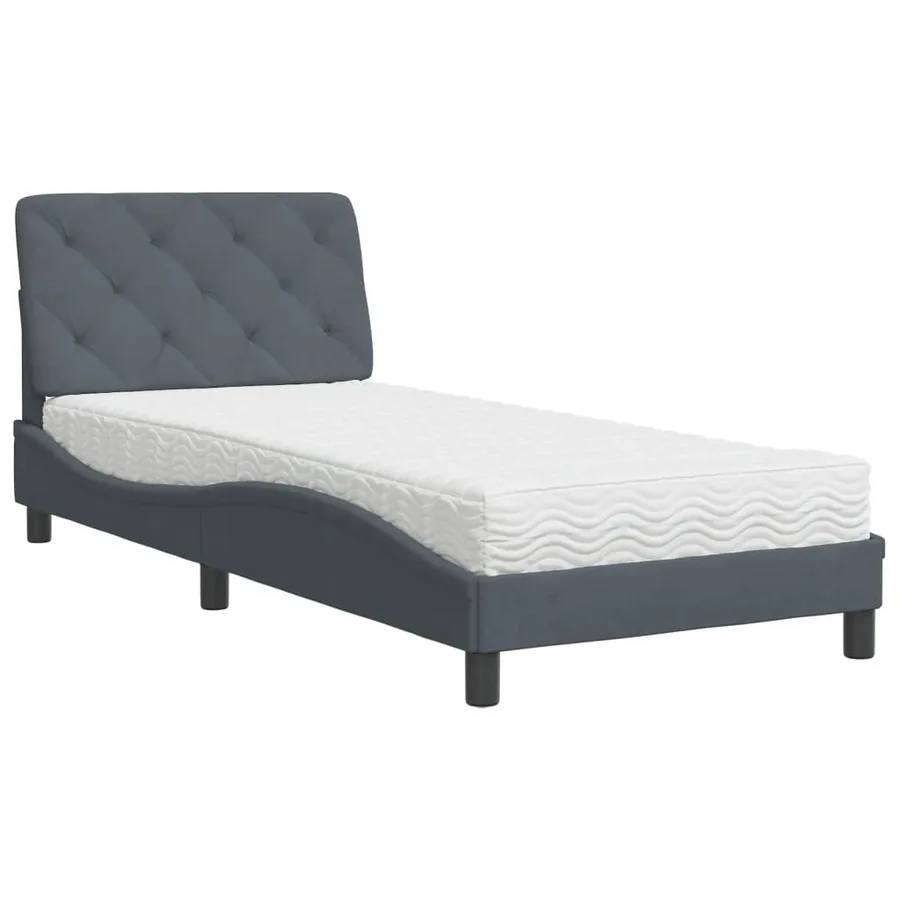 Lit avec matelas gris foncé 90x200 cm velours - 2