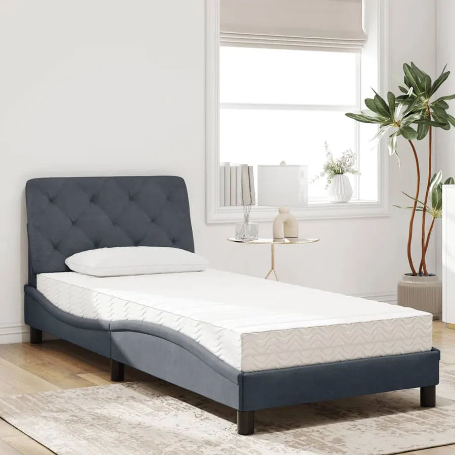 Lit avec matelas gris foncé 90x200 cm velours - 3