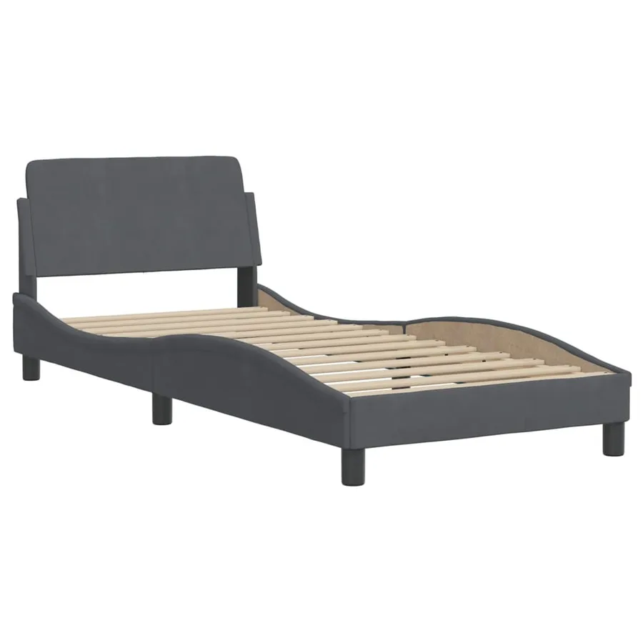 Lit avec matelas gris foncé 90x200 cm velours - 4