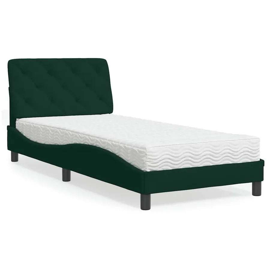Lit avec matelas vert foncé 90x200 cm velours