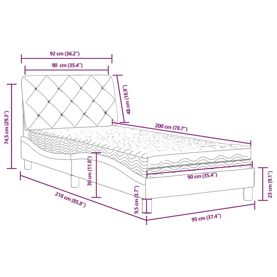 Lit avec matelas vert foncé 90x200 cm velours - 11
