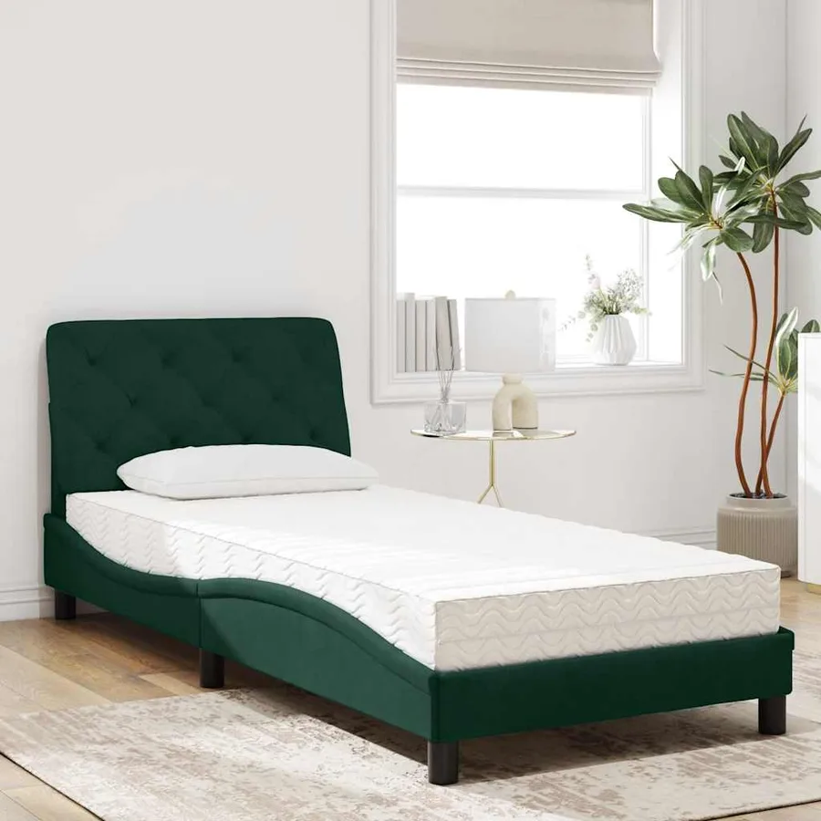 Lit avec matelas vert foncé 90x200 cm velours - 3