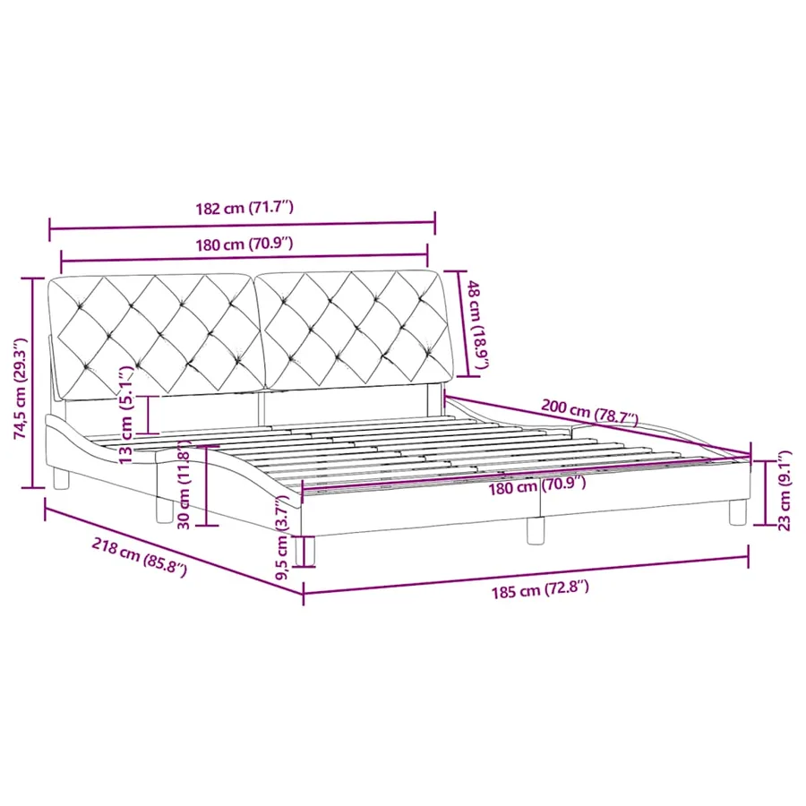 Cadre de lit sans matelas bleu 180x200 cm velours - 10