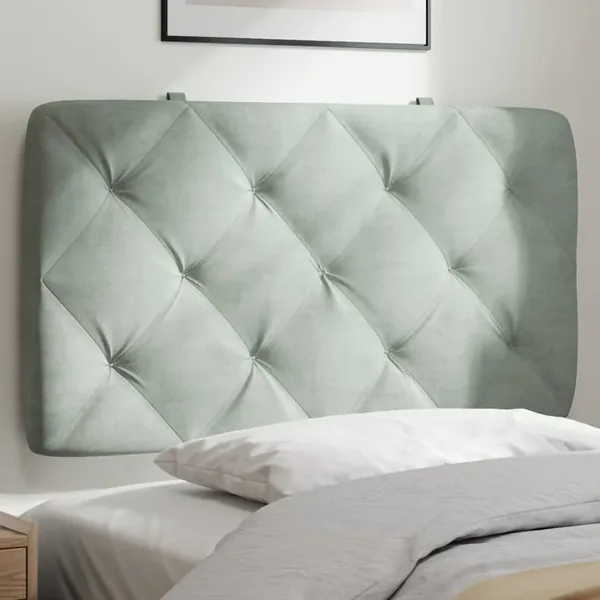 Coussin de tête de lit gris clair 80 cm velours