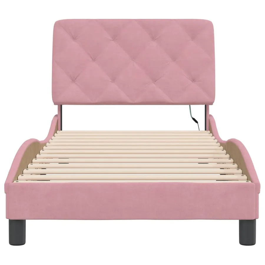 Cadre de lit avec LED sans matelas rose 90x190 cm velours - 6