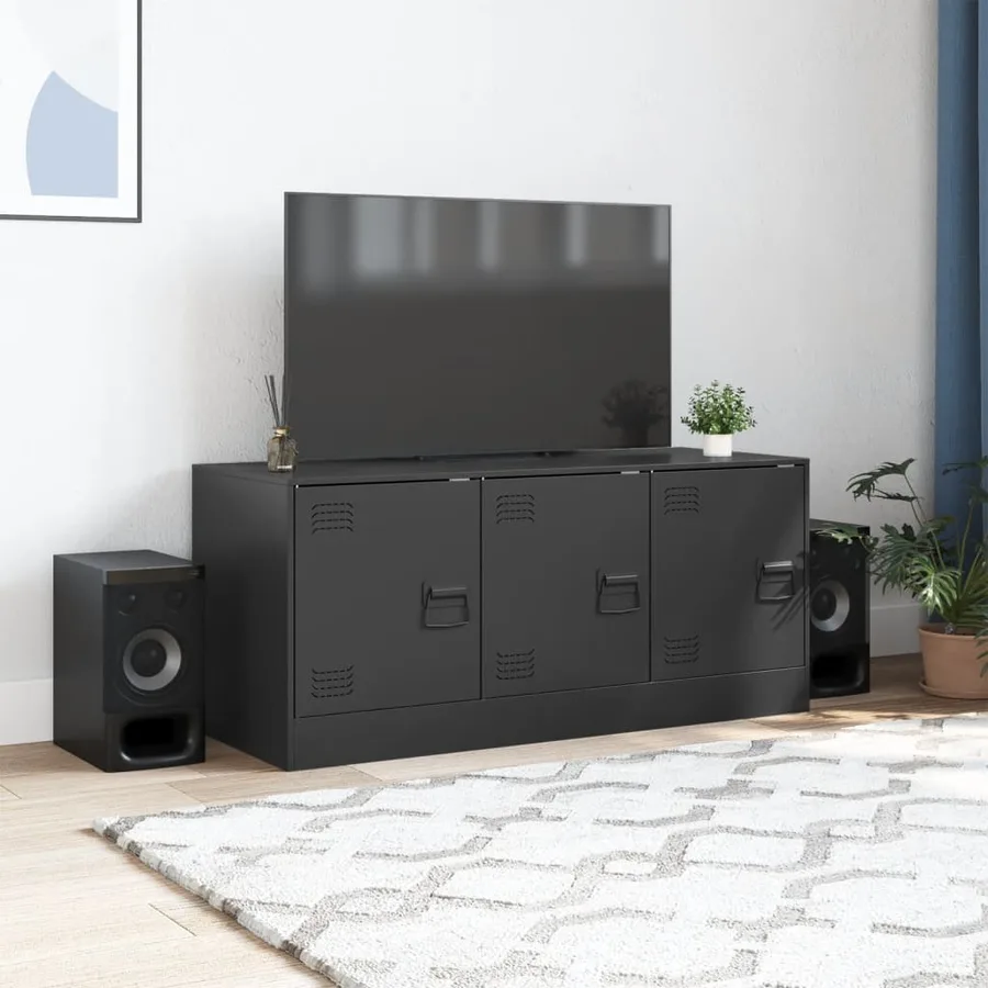 Meuble TV noir 99x39x44 cm acier - 3