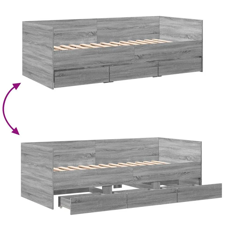 Lit de jour avec tiroirs sans matelas sonoma gris 90x200 cm - 8