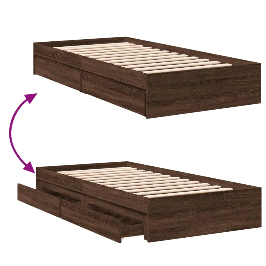 Cadre de lit avec tiroirs sans matelas chêne marron 75x190 cm - 7