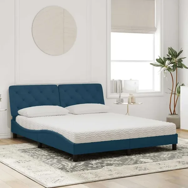 Lit avec matelas bleu 160x200 cm velours