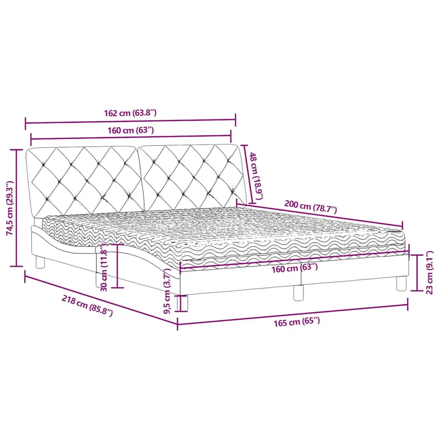 Lit avec matelas bleu 160x200 cm velours - 11