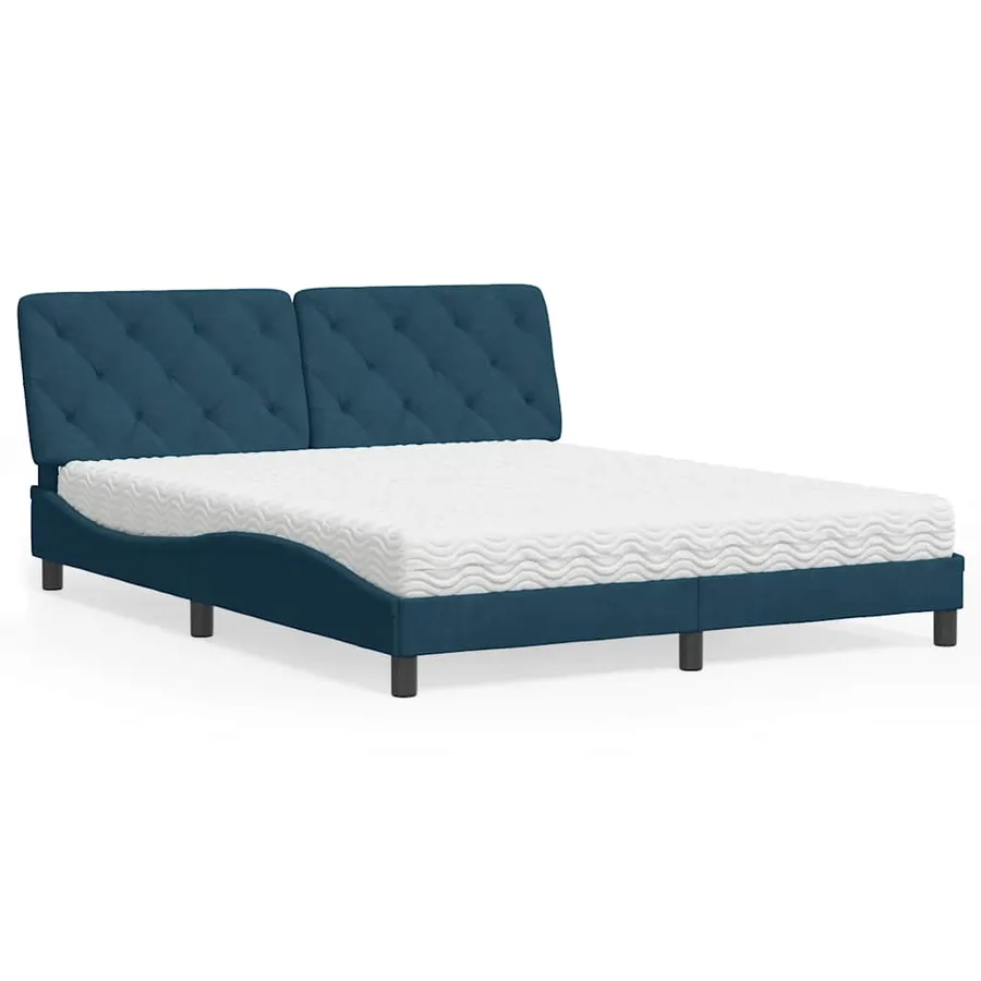 Lit avec matelas bleu 160x200 cm velours - 2