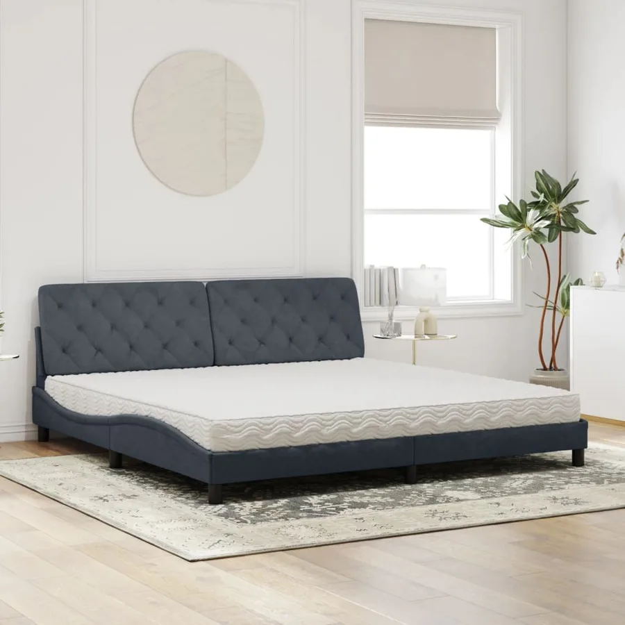 Lit avec matelas gris foncé 200x200 cm velours - 3