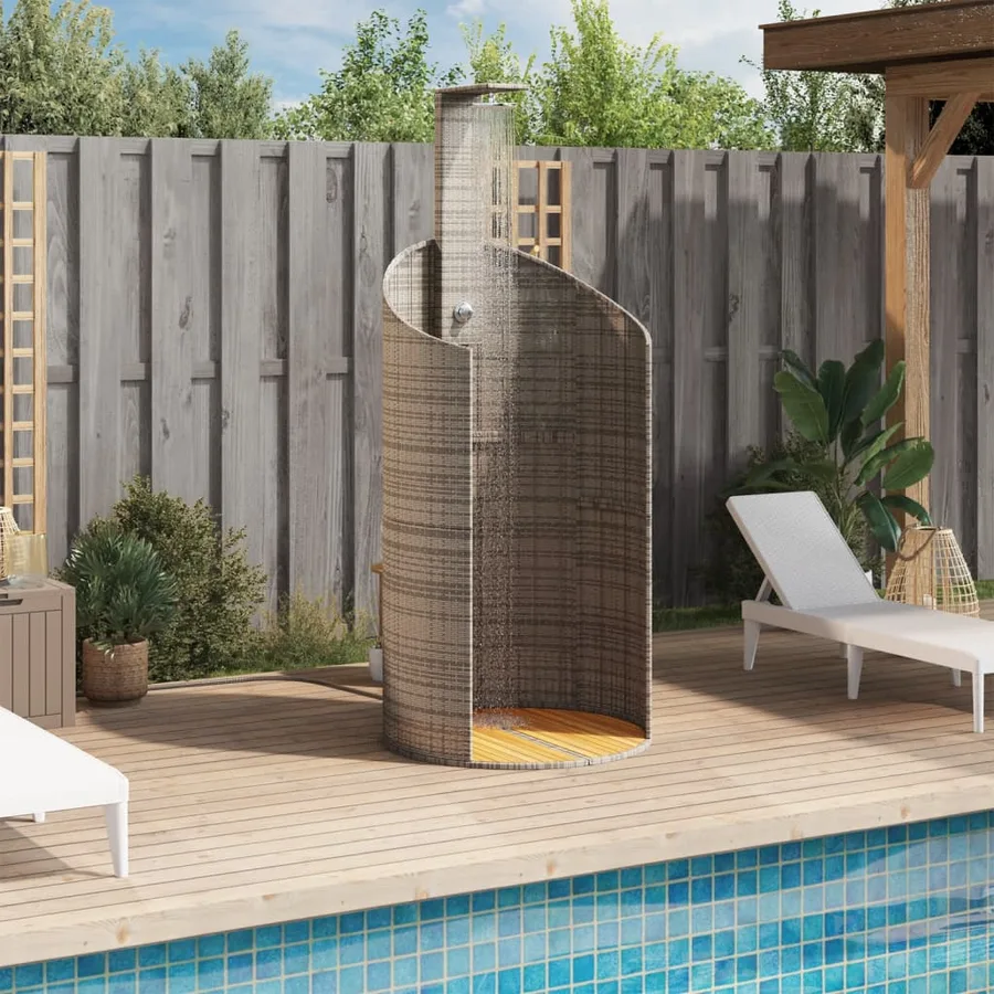 Douche d'extérieur gris 100x100x241,5 cm poly rotin bois acacia - 3