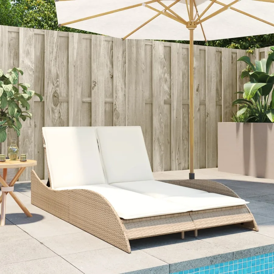 Chaise longue avec coussins beige 114x205x73 cm résine tressée - 3