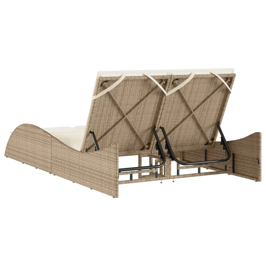 Chaise longue avec coussins beige 114x205x73 cm résine tressée - 6