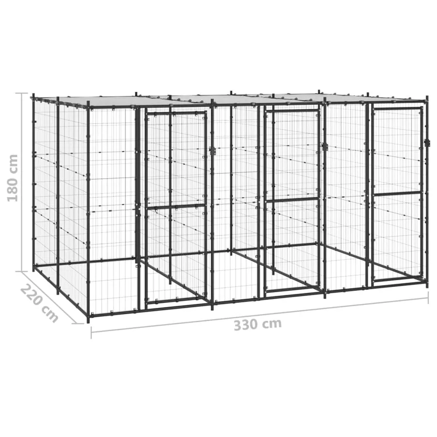 Chenil extérieur Acier avec toit 7,26 m² - 6