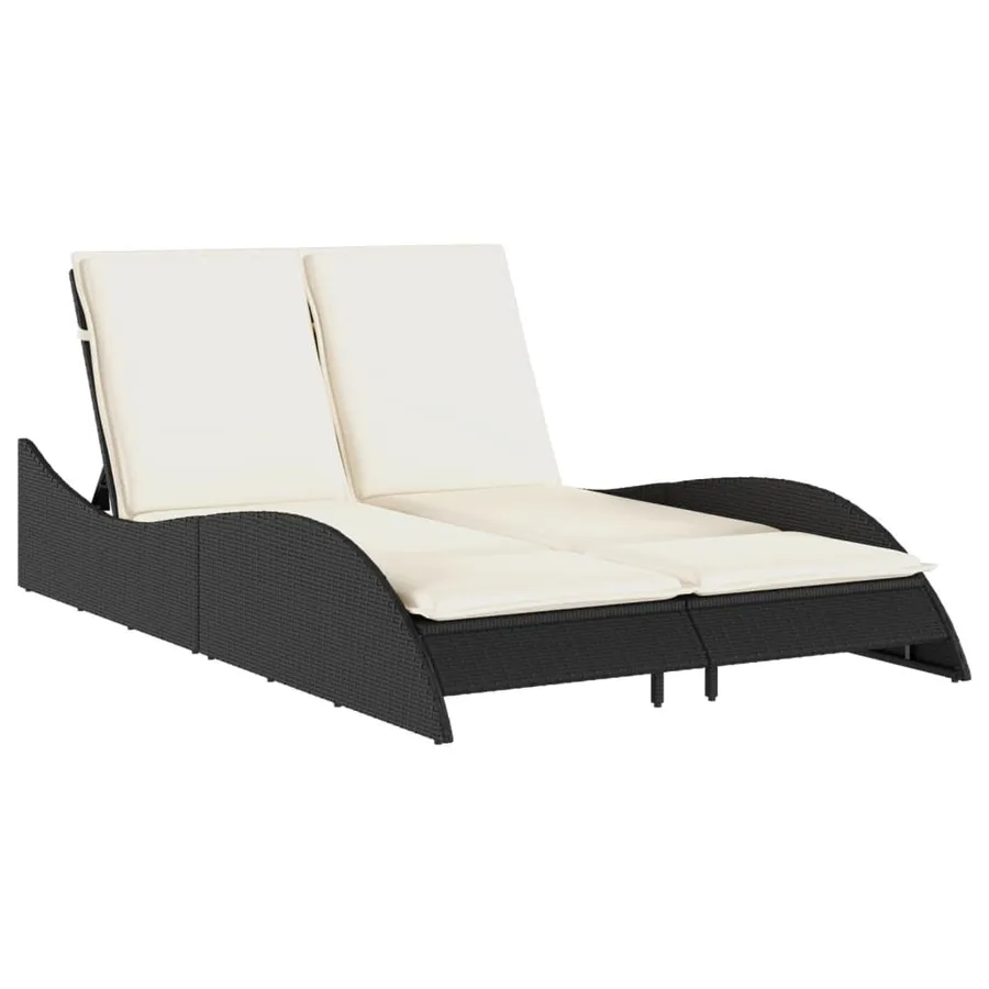 Chaise longue avec coussins noir 114x205x73 cm résine tressée - 2