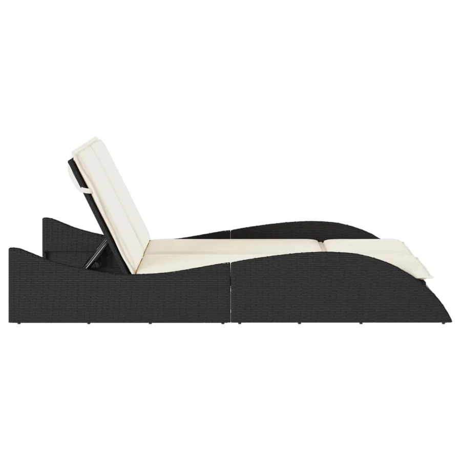 Chaise longue avec coussins noir 114x205x73 cm résine tressée - 5