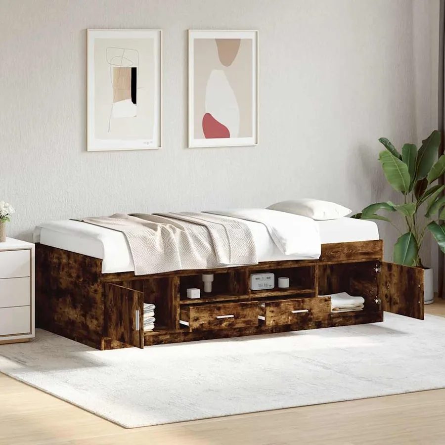 Lit de jour avec tiroirs sans matelas chêne fumé 90x190 cm