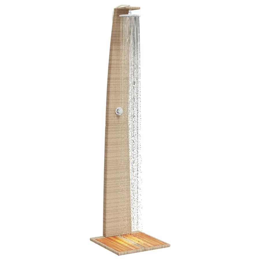 Douche d'extérieur beige 55x60x224cm résine tressée bois acacia - 4