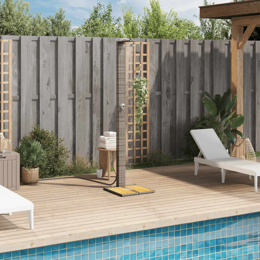 Douche d'extérieur gris 50x55x224 cm résine tressée bois acacia - 3