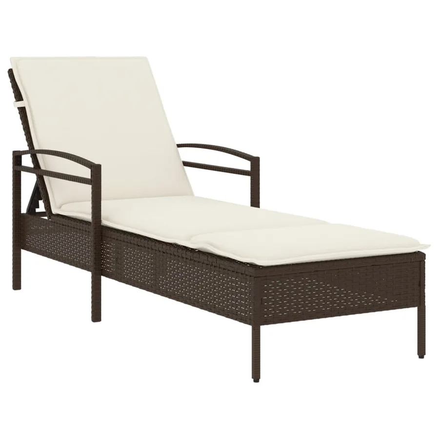 Chaise longue avec coussin marron 63x200x81 cm résine tressée - 2