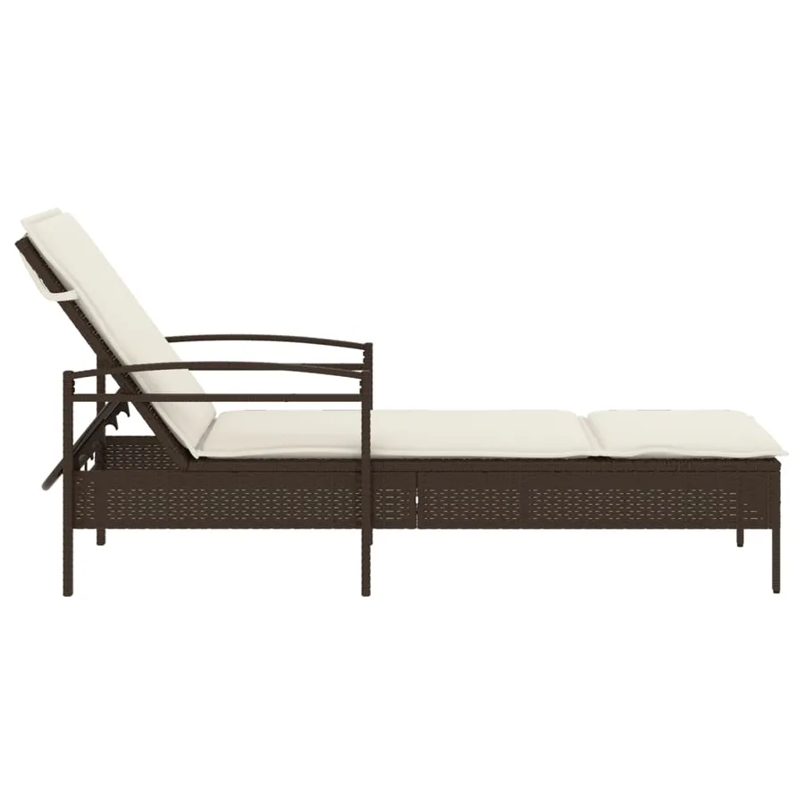 Chaise longue avec coussin marron 63x200x81 cm résine tressée - 5