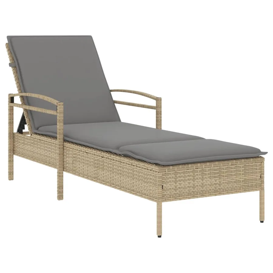 Chaise longue avec coussin beige 63x200x81 cm résine tressée - 2