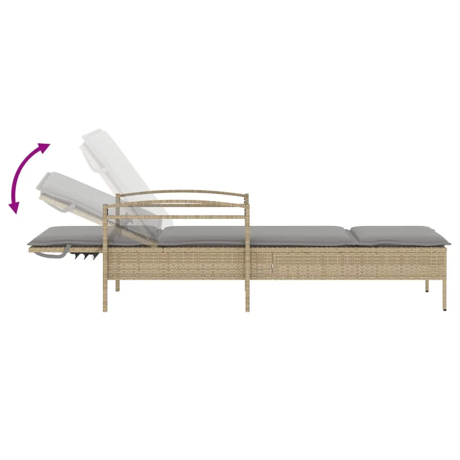 Chaise longue avec coussin beige 63x200x81 cm résine tressée - 7